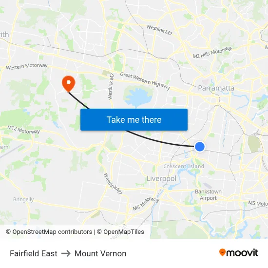 Fairfield East to Mount Vernon map