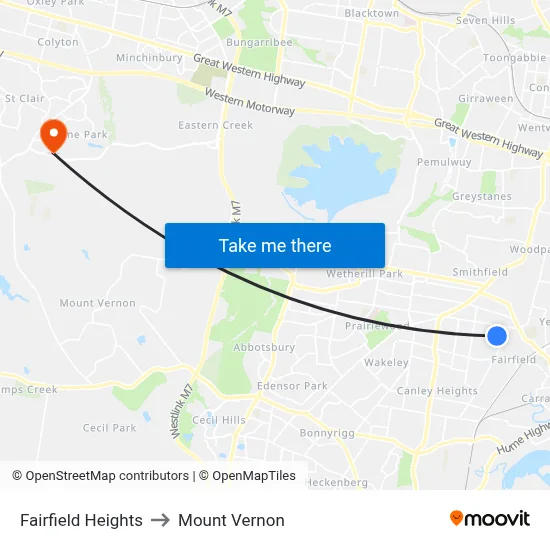 Fairfield Heights to Mount Vernon map
