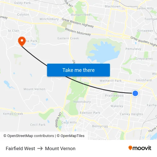 Fairfield West to Mount Vernon map