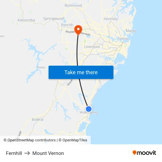 Fernhill to Mount Vernon map