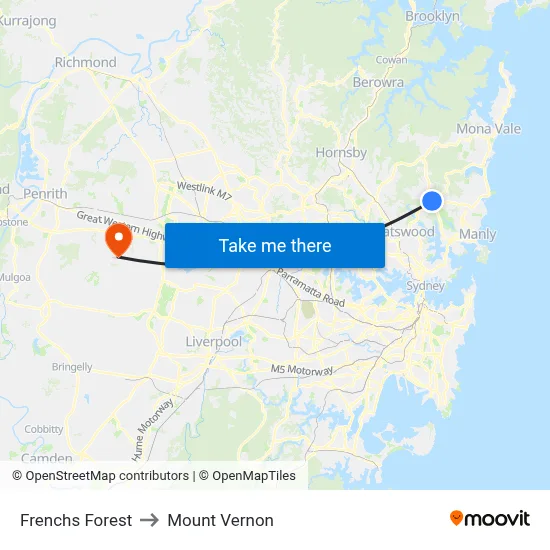 Frenchs Forest to Mount Vernon map