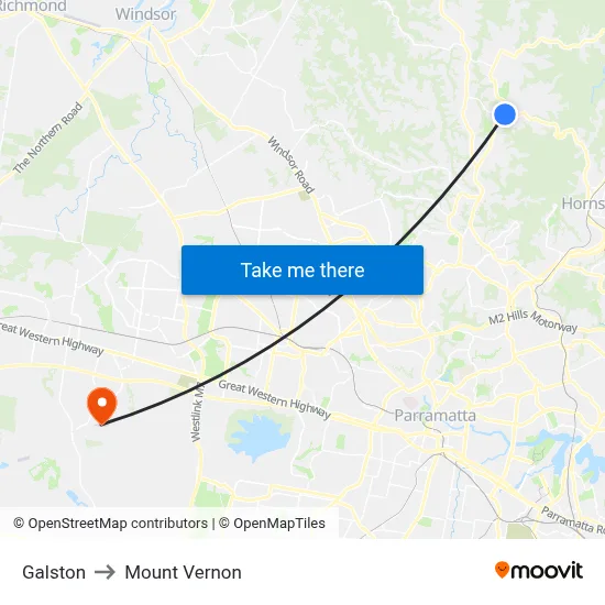 Galston to Mount Vernon map