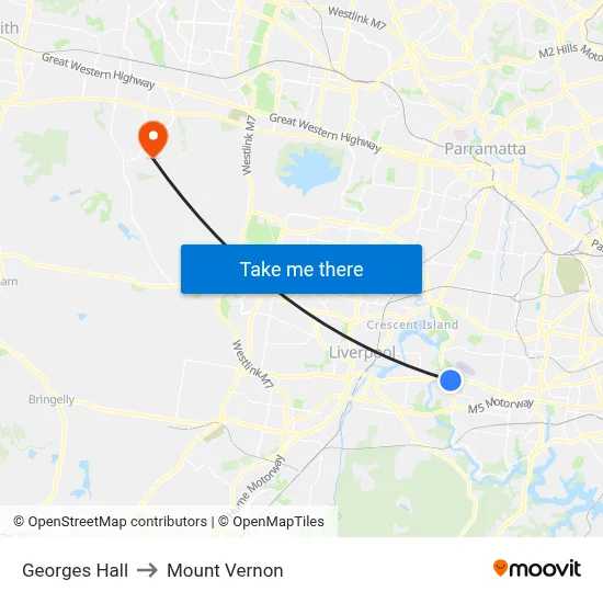 Georges Hall to Mount Vernon map