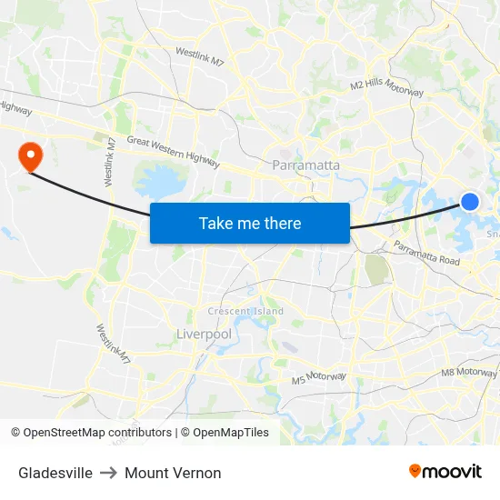 Gladesville to Mount Vernon map