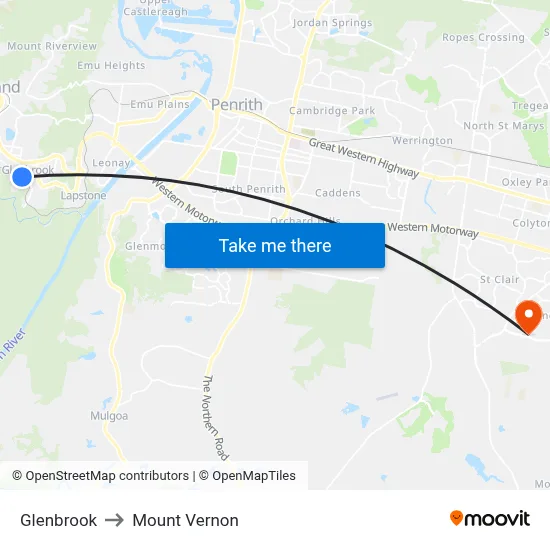 Glenbrook to Mount Vernon map