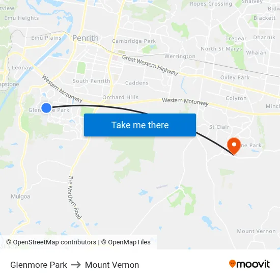 Glenmore Park to Mount Vernon map
