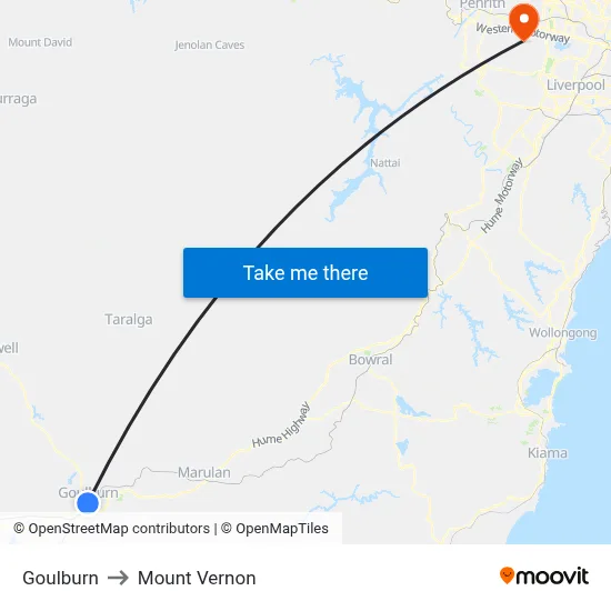 Goulburn to Mount Vernon map