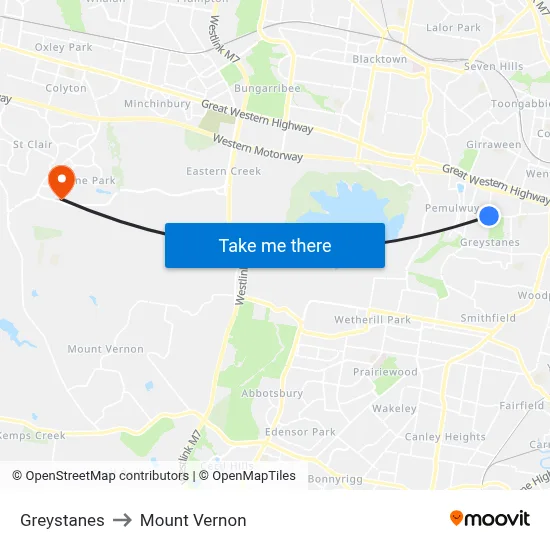 Greystanes to Mount Vernon map