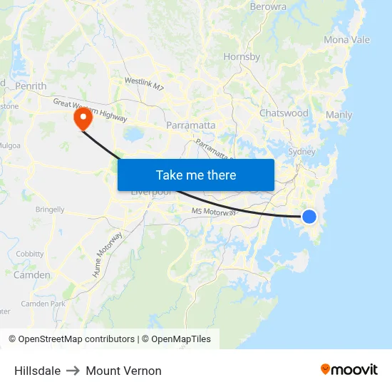 Hillsdale to Mount Vernon map