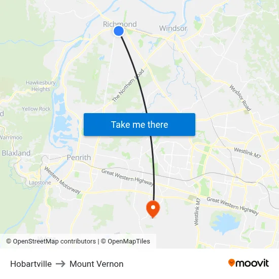 Hobartville to Mount Vernon map