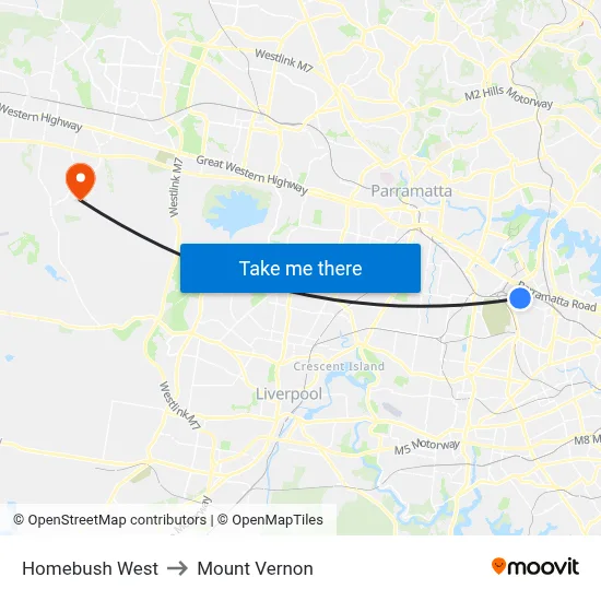 Homebush West to Mount Vernon map