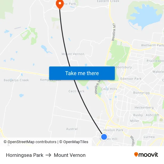 Horningsea Park to Mount Vernon map