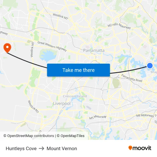 Huntleys Cove to Mount Vernon map