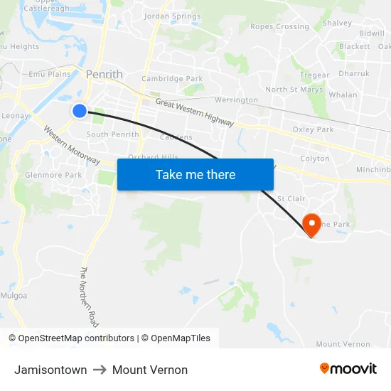 Jamisontown to Mount Vernon map