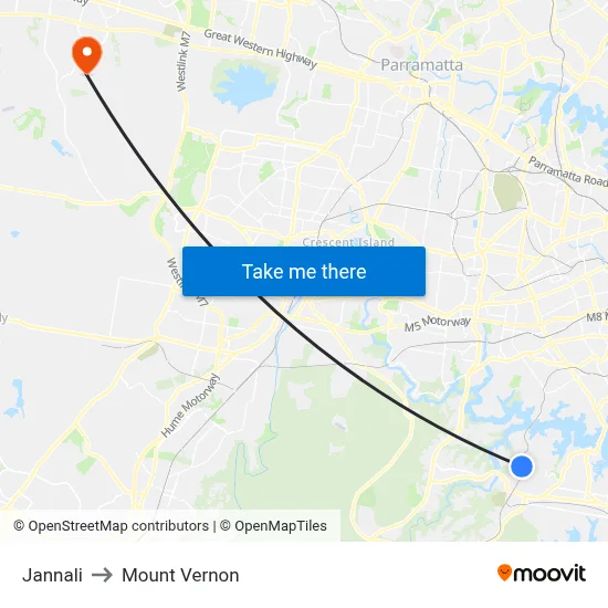 Jannali to Mount Vernon map