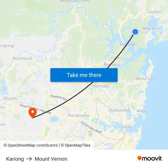 Kariong to Mount Vernon map