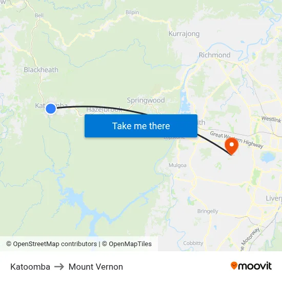 Katoomba to Mount Vernon map