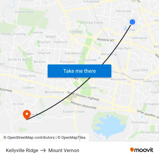 Kellyville Ridge to Mount Vernon map