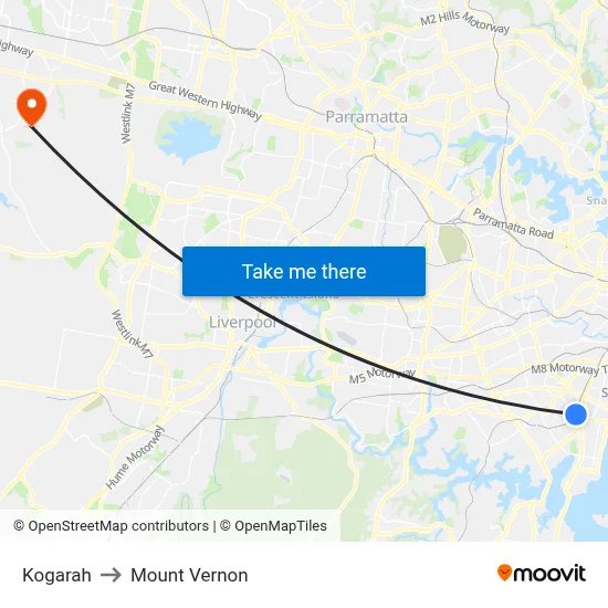 Kogarah to Mount Vernon map