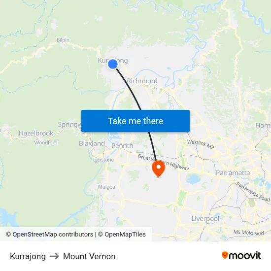 Kurrajong to Mount Vernon map