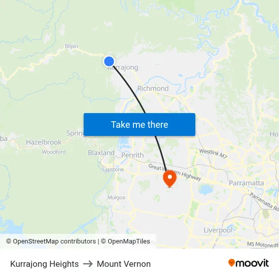 Kurrajong Heights to Mount Vernon map