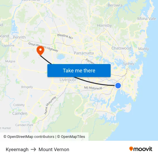 Kyeemagh to Mount Vernon map