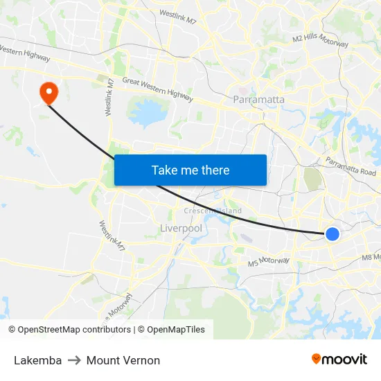 Lakemba to Mount Vernon map