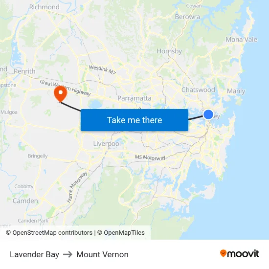 Lavender Bay to Mount Vernon map