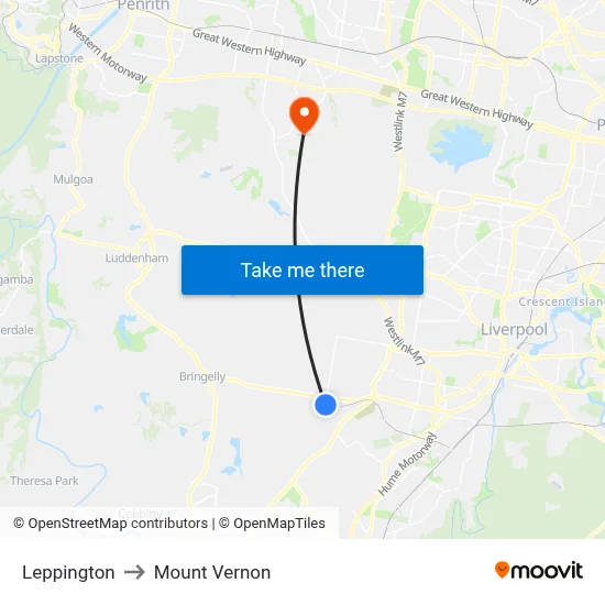 Leppington to Mount Vernon map