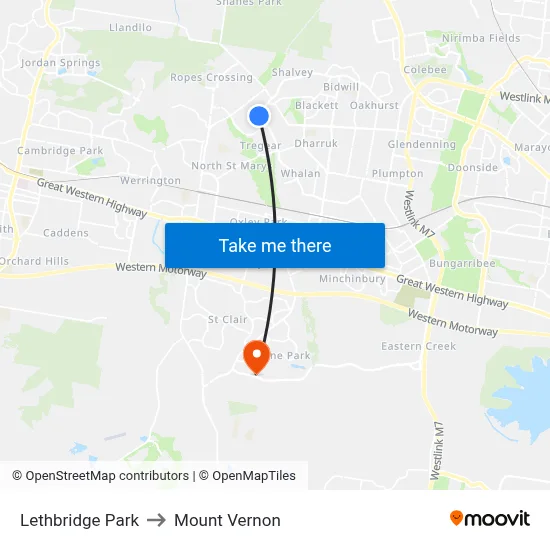 Lethbridge Park to Mount Vernon map