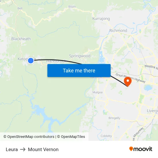 Leura to Mount Vernon map