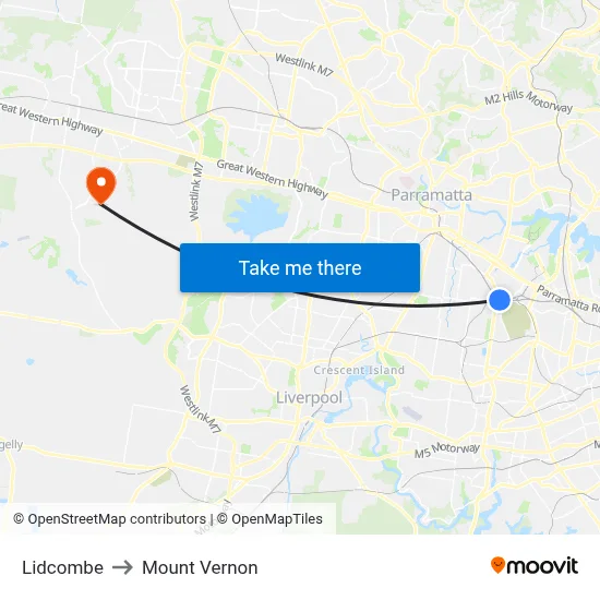 Lidcombe to Mount Vernon map