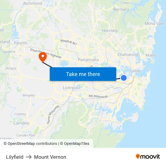 Lilyfield to Mount Vernon map