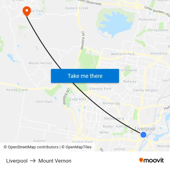 Liverpool to Mount Vernon map