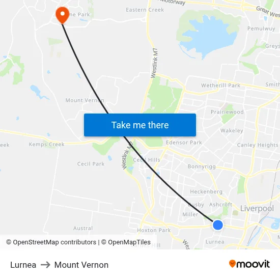 Lurnea to Mount Vernon map