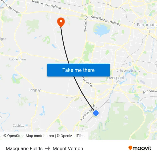 Macquarie Fields to Mount Vernon map