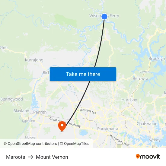 Maroota to Mount Vernon map