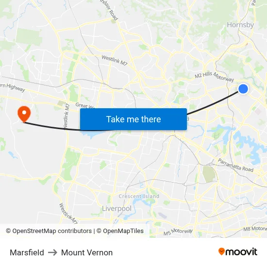 Marsfield to Mount Vernon map