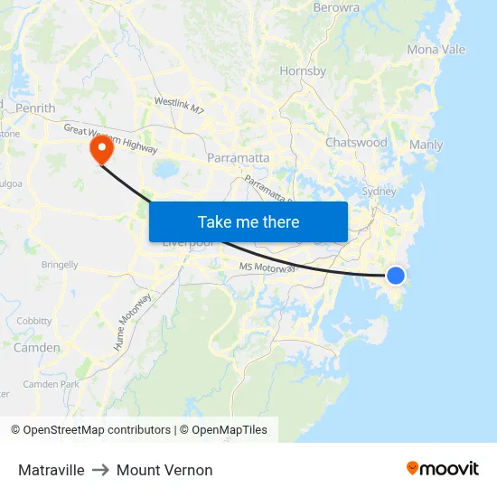 Matraville to Mount Vernon map