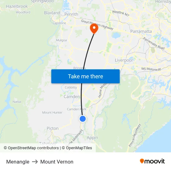 Menangle to Mount Vernon map