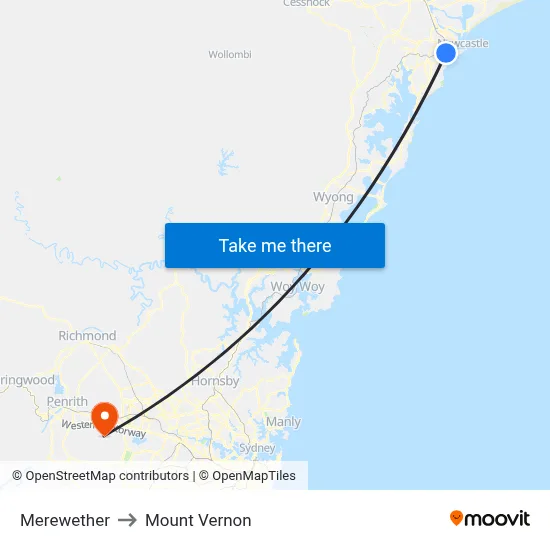 Merewether to Mount Vernon map