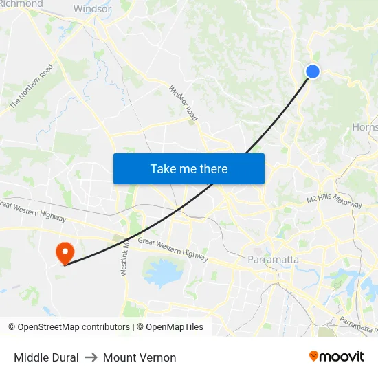Middle Dural to Mount Vernon map