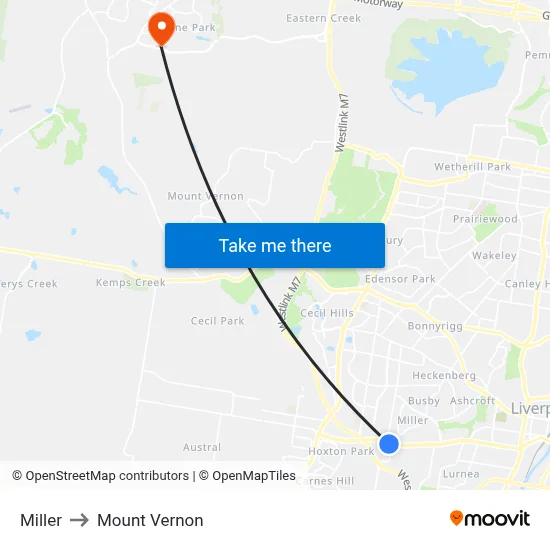 Miller to Mount Vernon map