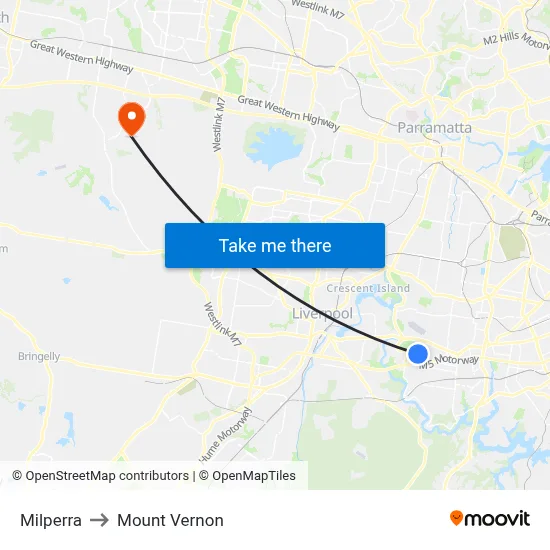 Milperra to Mount Vernon map