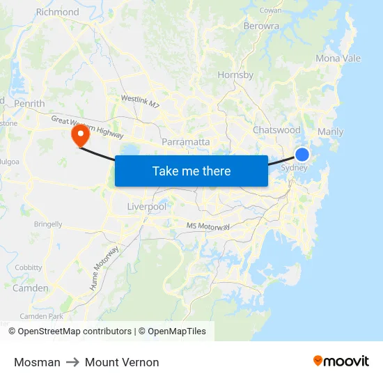 Mosman to Mount Vernon map
