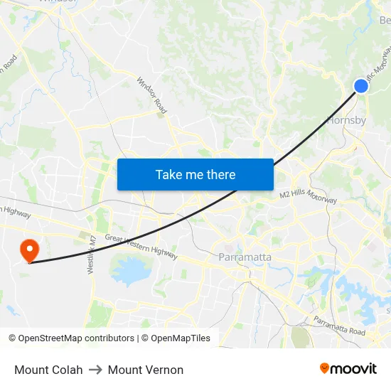 Mount Colah to Mount Vernon map