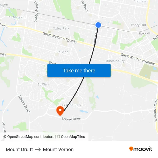 Mount Druitt to Mount Vernon map
