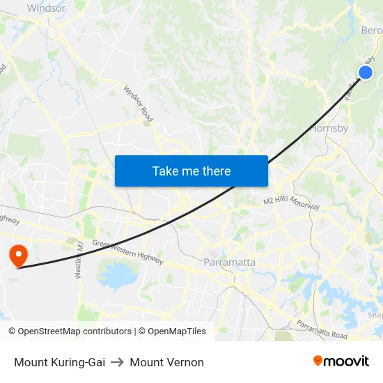 Mount Kuring-Gai to Mount Vernon map