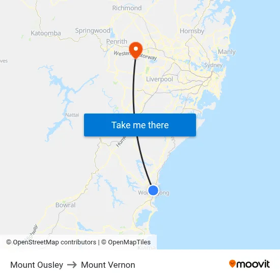 Mount Ousley to Mount Vernon map