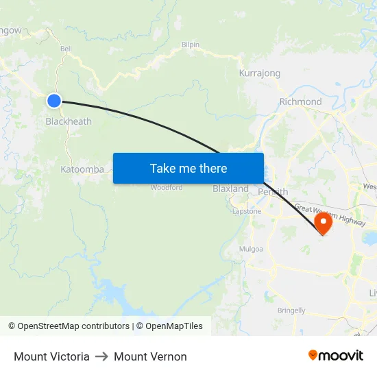 Mount Victoria to Mount Vernon map